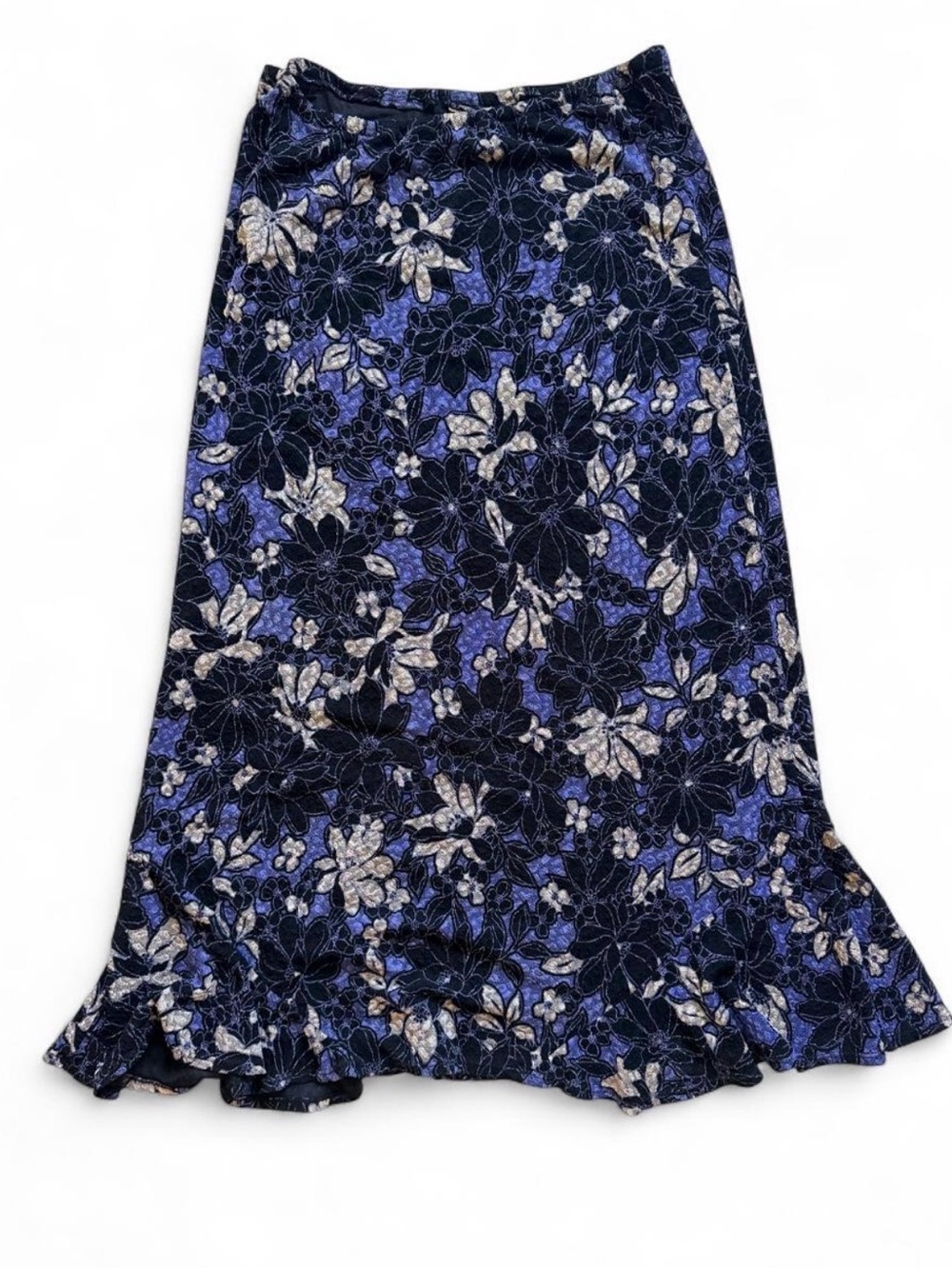 Floral A-Line Midi Skirt in Navy and Cream